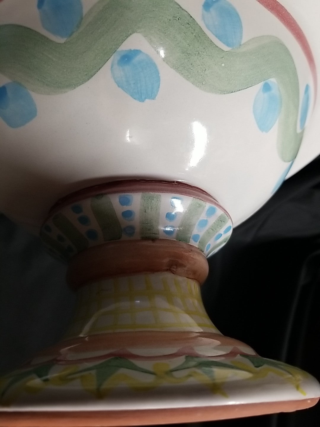 Vintage Mackenzie Childs Madison  Compote Fruit Bowl Pedestal 12"- 1988