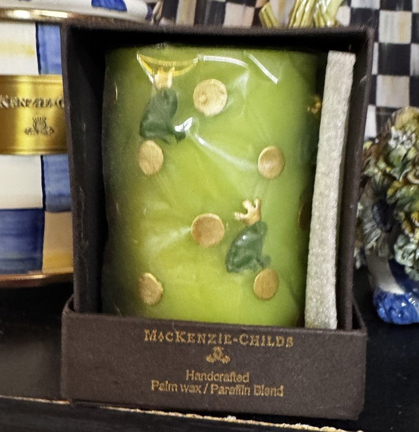 MacKENZIE CHILDS Gold Frog Pillar 4" PILLAR CANDLE  WAX Retired