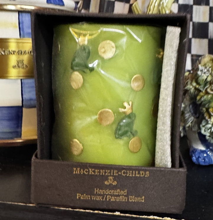 MacKENZIE CHILDS Gold Frog Pillar 4" PILLAR CANDLE  WAX Retired