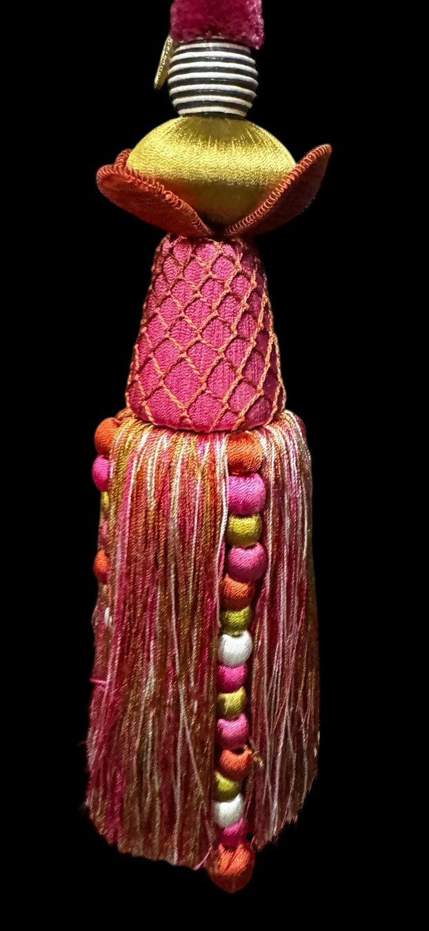 MacKenzie Childs Flower TASSEL Pink And Green Tassel Excellent Condition Retired