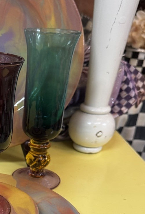 Mackenzie Childs Victoria & Richard Emprise Peacock  Flute Glass