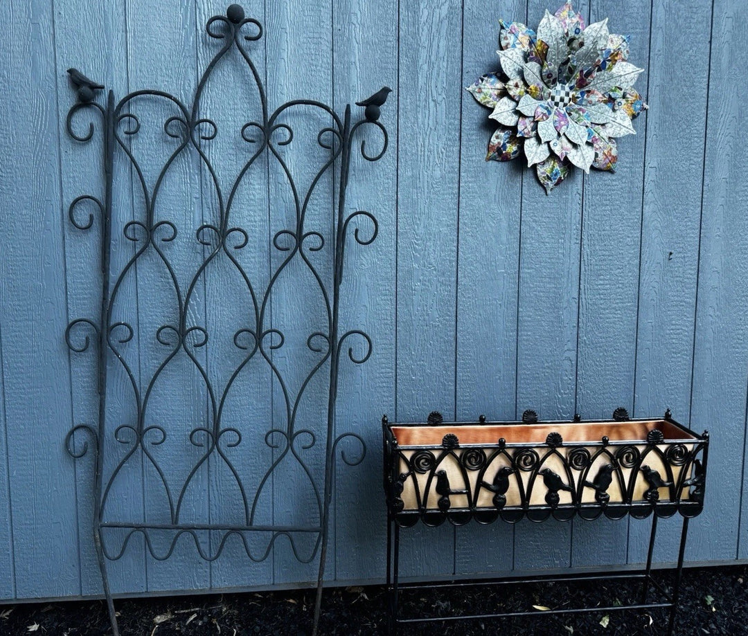 Mackenzie Childs  CAST IRON And Copper Bird On Ball  PLANT -FLOWER STAND