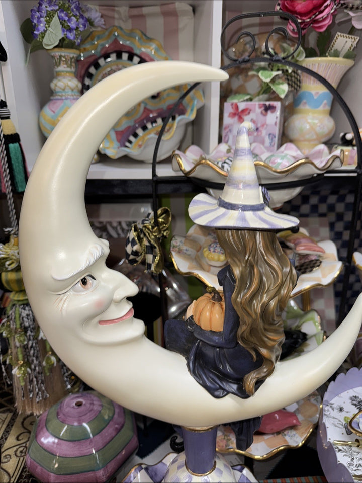 MacKenzie Childs Plum Spellbound Witch & Moon Figurine Hocus Pocus New In Box