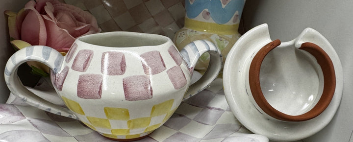 Mackenzie Childs Hand Painted Ceramic Sugar Bowl With Lid- 2001