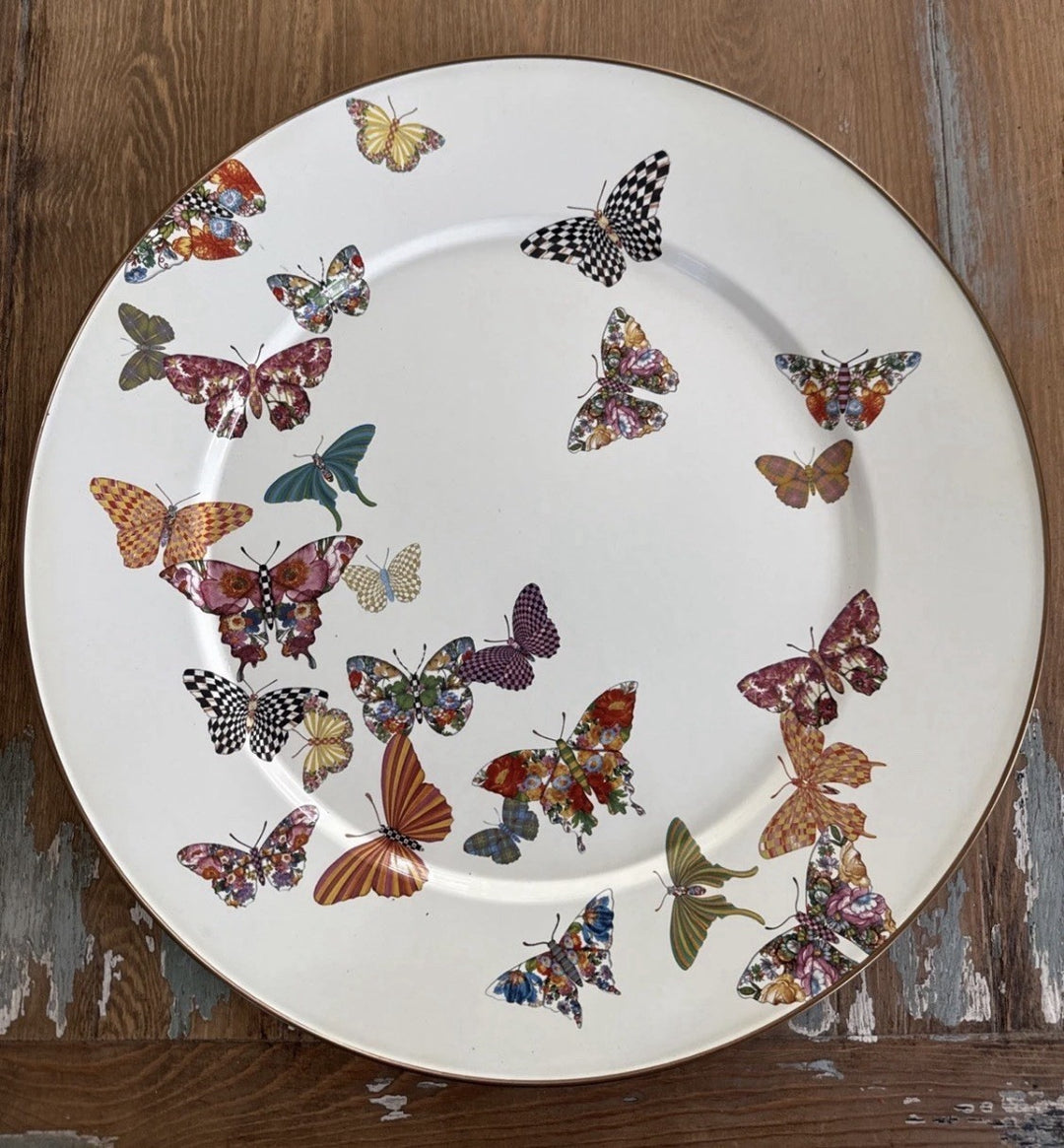 Retired Mackenzie Childs Butterfly Garden 16 Inch Platter Enamel White New