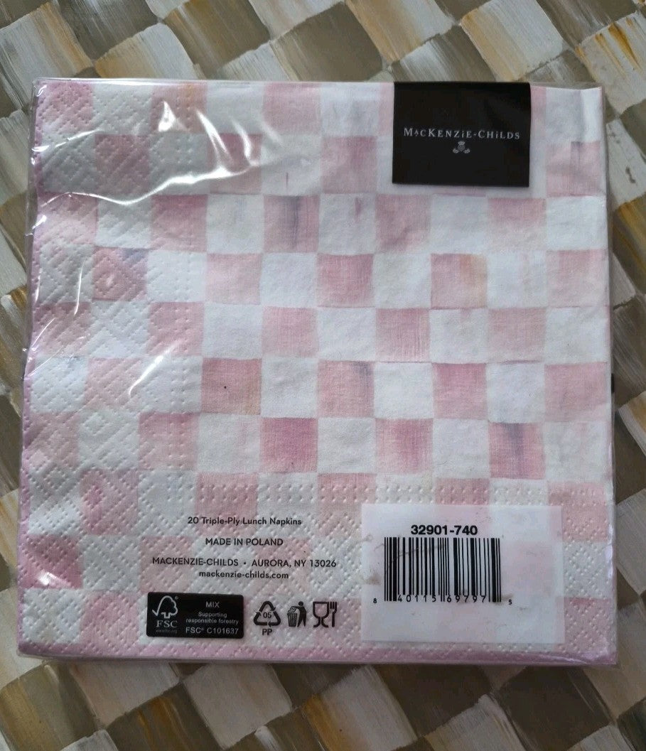 MacKenzie Childs Rosy Check Paper Luncheon Napkins - 20pk