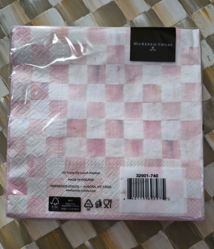 MacKenzie Childs Rosy Check Paper Luncheon Napkins - 20pk