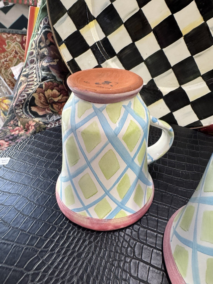 MacKenzie Childs  set Wallcourt Maddox  Footed Mug  - 12 Oz- Retired Used Defect