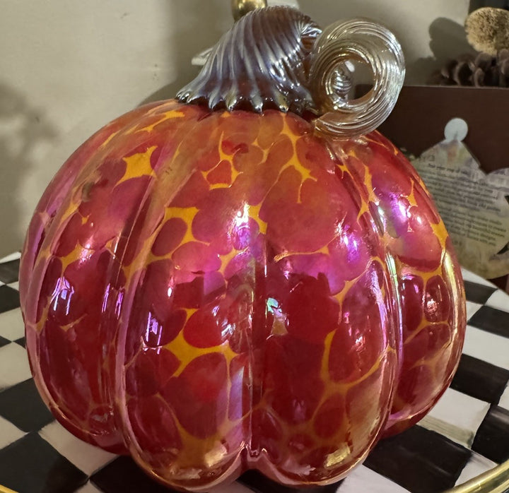 Art Glass Multicolor Royal Red Pumpkin Sculpture Harvest Fall Autumn New