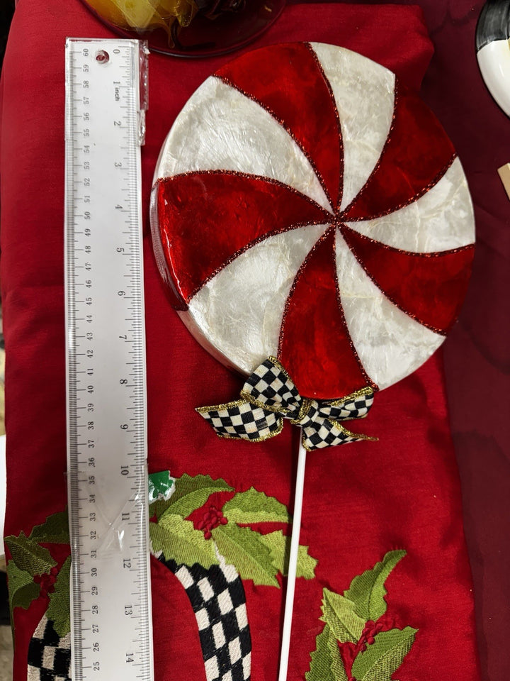 MacKENZIE CHILDS 32” CHRISTMAS PEPPERMINT SWIRL CAPIZ PICK BNWT