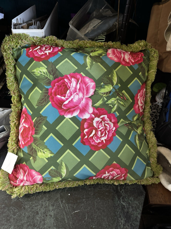 Mackenzie Childs Greenhouse Wild Rose Outdoor Throw Pillow 20 x 20 Excellent