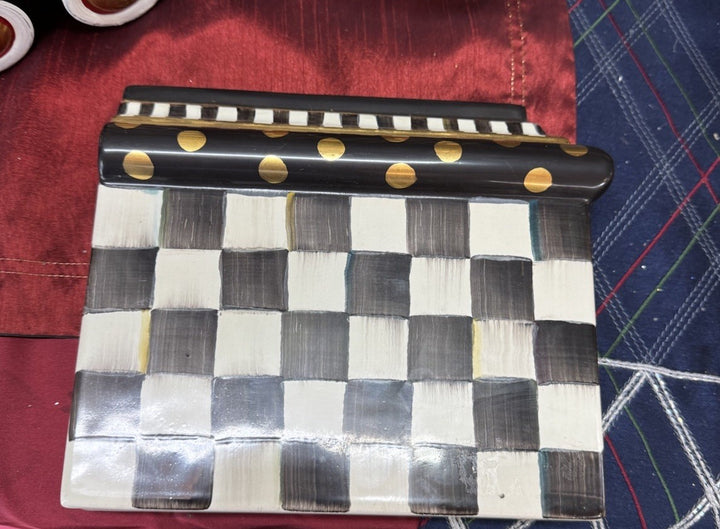 Mackenzie Childs Courtly Check Ceramic Side Tile For The Right Side / Gold Dots