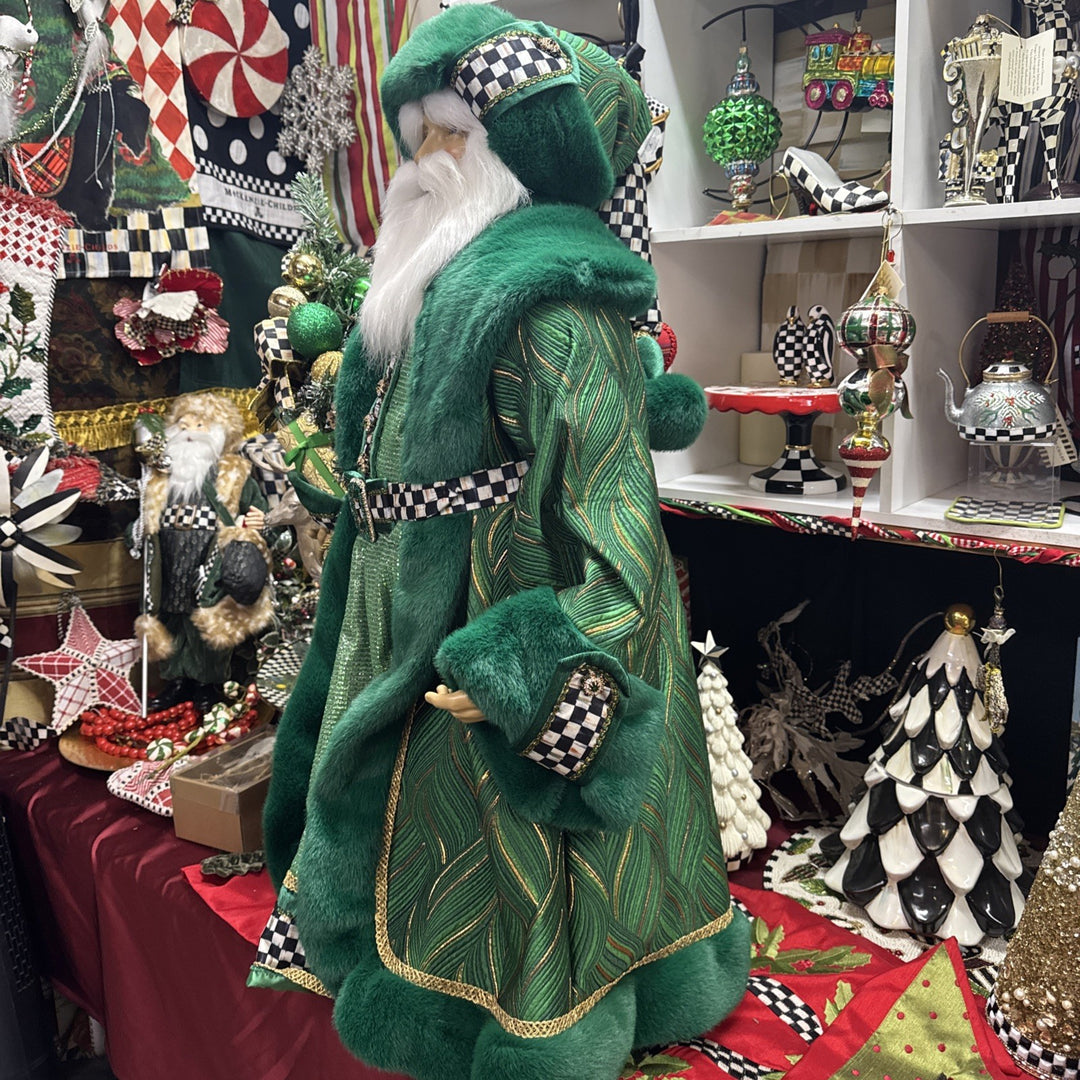 Mackenzie Childs Emerald Luxe  Large Santa With Bag Of Toys 37” Tall Nib Courtly