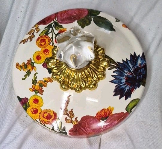 MacKenzie Childs White Flower MARKET LID ONLY..... FOR 1 GALLON GLASS COOKIE JAR