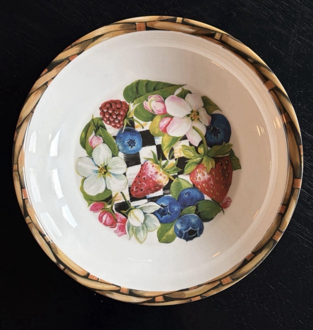 Mackenzie Childs Berries & Blossoms 7.75" Bowl Set Of 4 Excellent Retired
