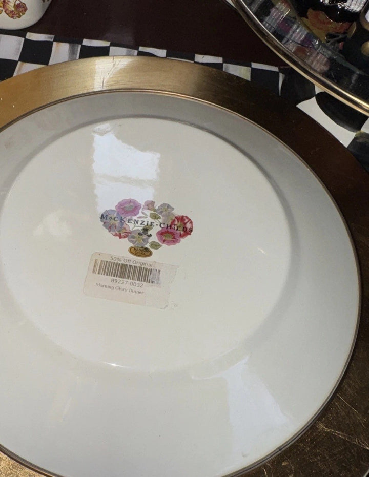 MACKENZIE CHILDS MORNING GLORY ENAMEL DINNER PLATE  10” Retired