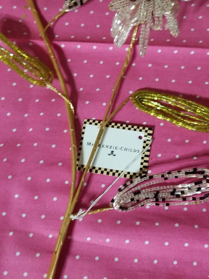 Mackenzie childs PINK Beaded Flower Stem 23"L On Stem- NWT