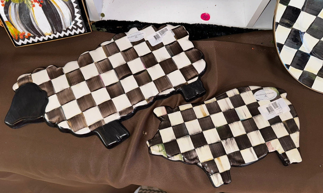 Mackenzie Childs Courtly Check Ceramic Sheep - Large Trivet - Retired