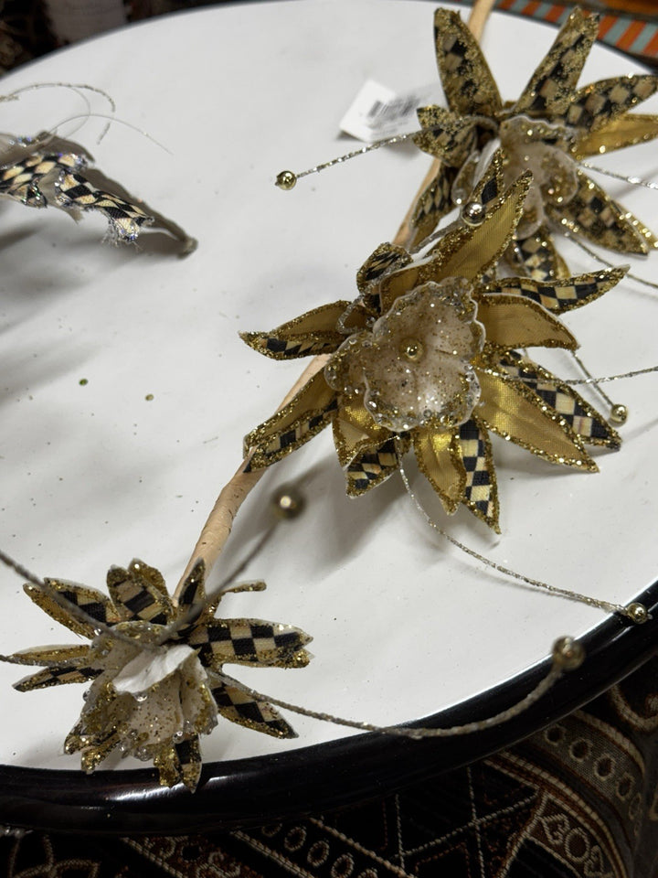 MacKENZIE CHILDS GLAM UP  FLOWER  Stem 3 Flowers Per Stem Gold &courtly Check