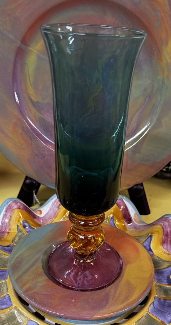 Mackenzie Childs Victoria & Richard Emprise Peacock  Flute Glass