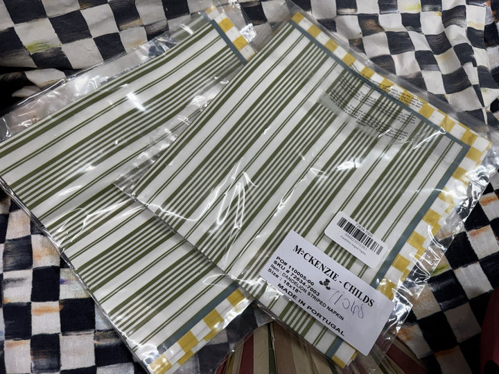 Mackenzie Childs Dandelion Striped Napkin NIP Set Of 2- Retired Pattern