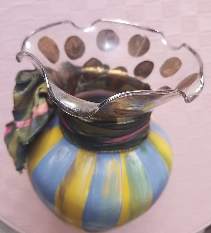 Mackenzie-Childs Heirloom Circus Fluted Glass Flower Vase 5.9"- Retired