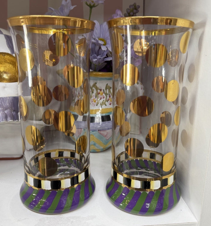 MacKenzie Childs Cirque Purple & Green Highball Glass – Set of 2 New