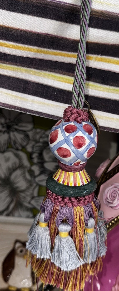 MACKENZIE CHILDS HAND PAINTED TASSEL Ceramic Vintage-with Loop 12” Long