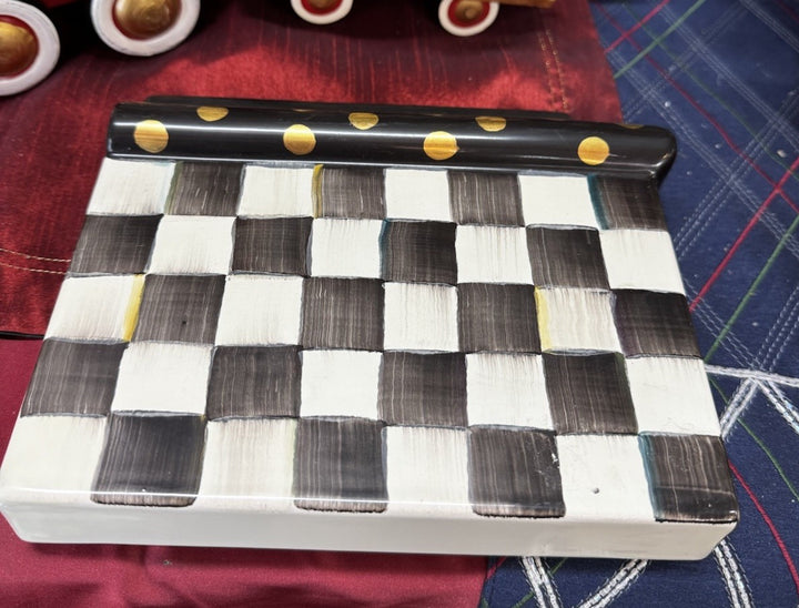 Mackenzie Childs Courtly Check Ceramic Side Tile For The Right Side / Gold Dots