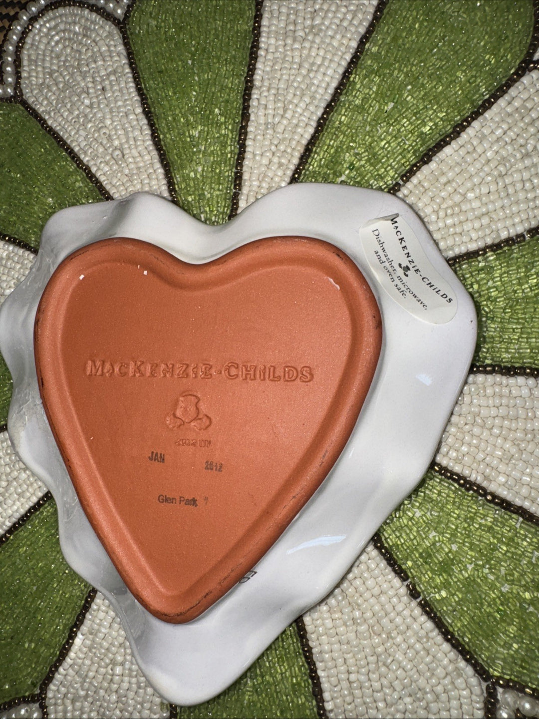 New MACKENZIE CHILDS Glen Park Ceramic Fluted Heart Trinket Dish 2012