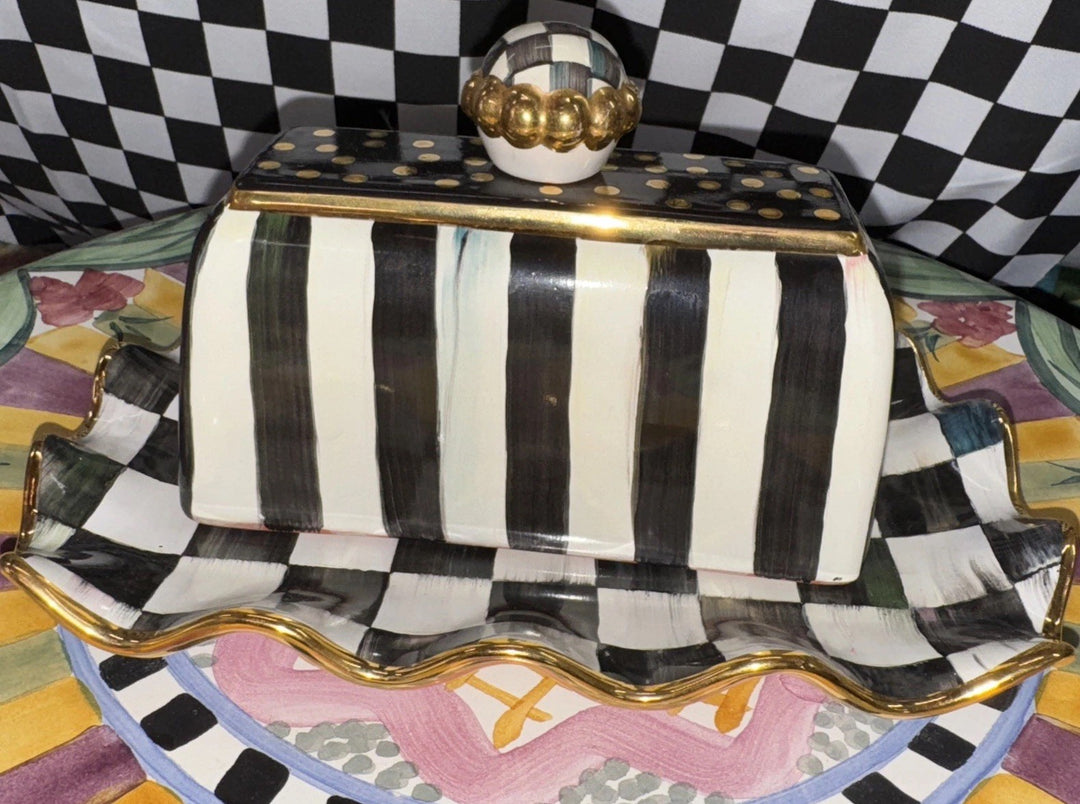 MACKENZIE CHILDS COURTLY CHECK CERAMIC BUTTERHOUSE New