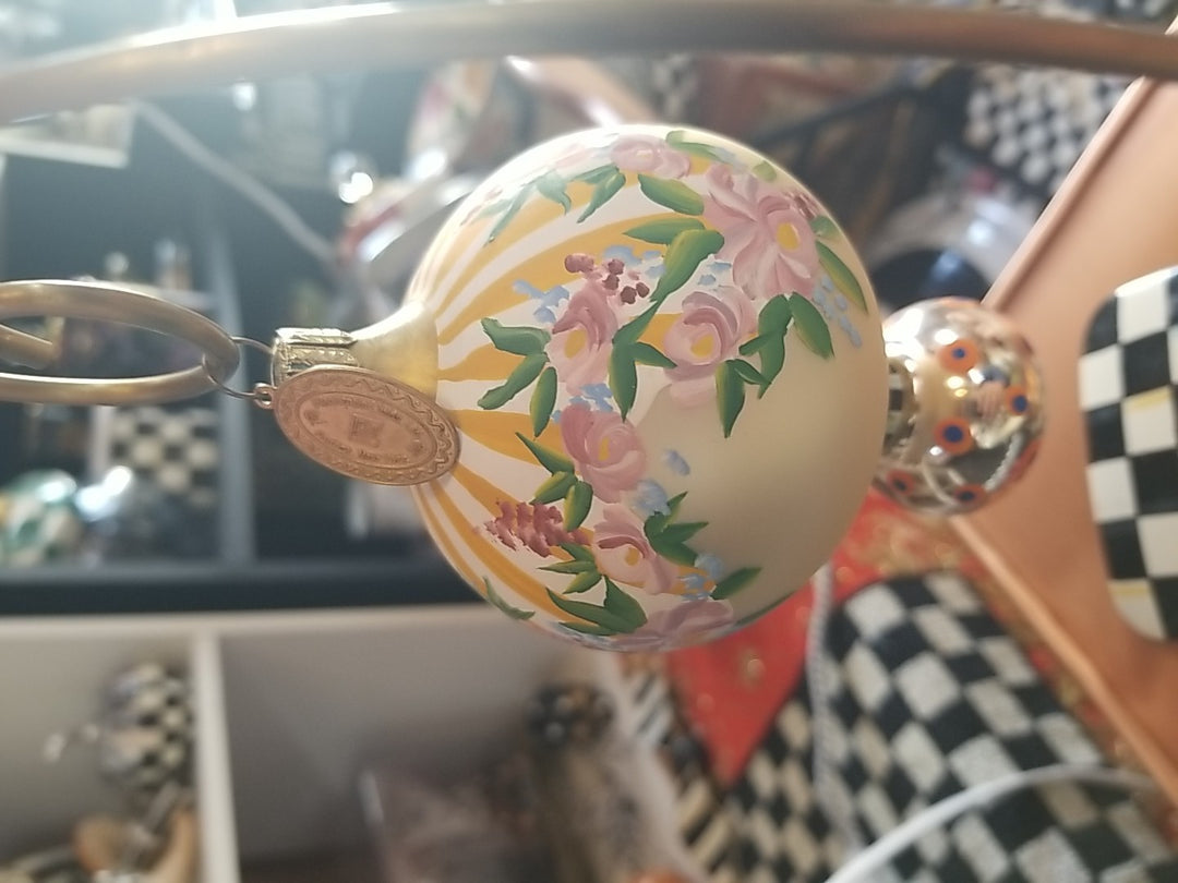 MacKenzie Childs Painted Awning Double Drop Glass Ornament