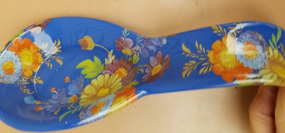 MACKENZIE CHILDS Blue Lapis Flower Market Enamel Spoon Rest NEW