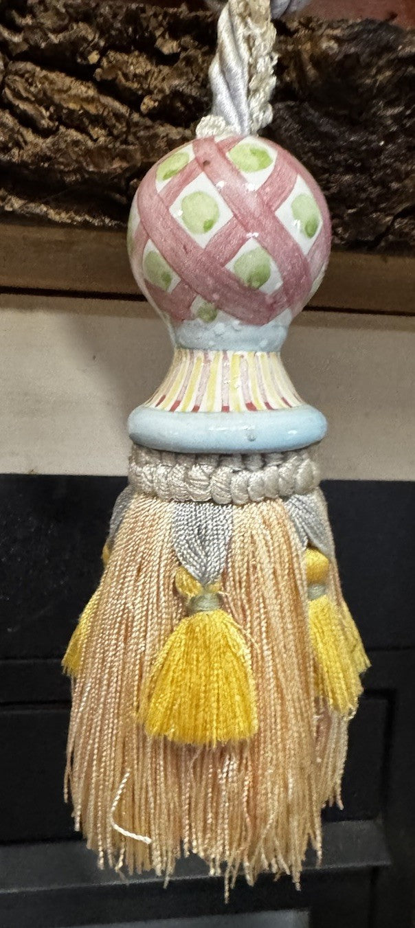 MacKenzie Childs Set Of 2 Vintage Tassel Pottery & Silk Fringe - Tassel 5” Long