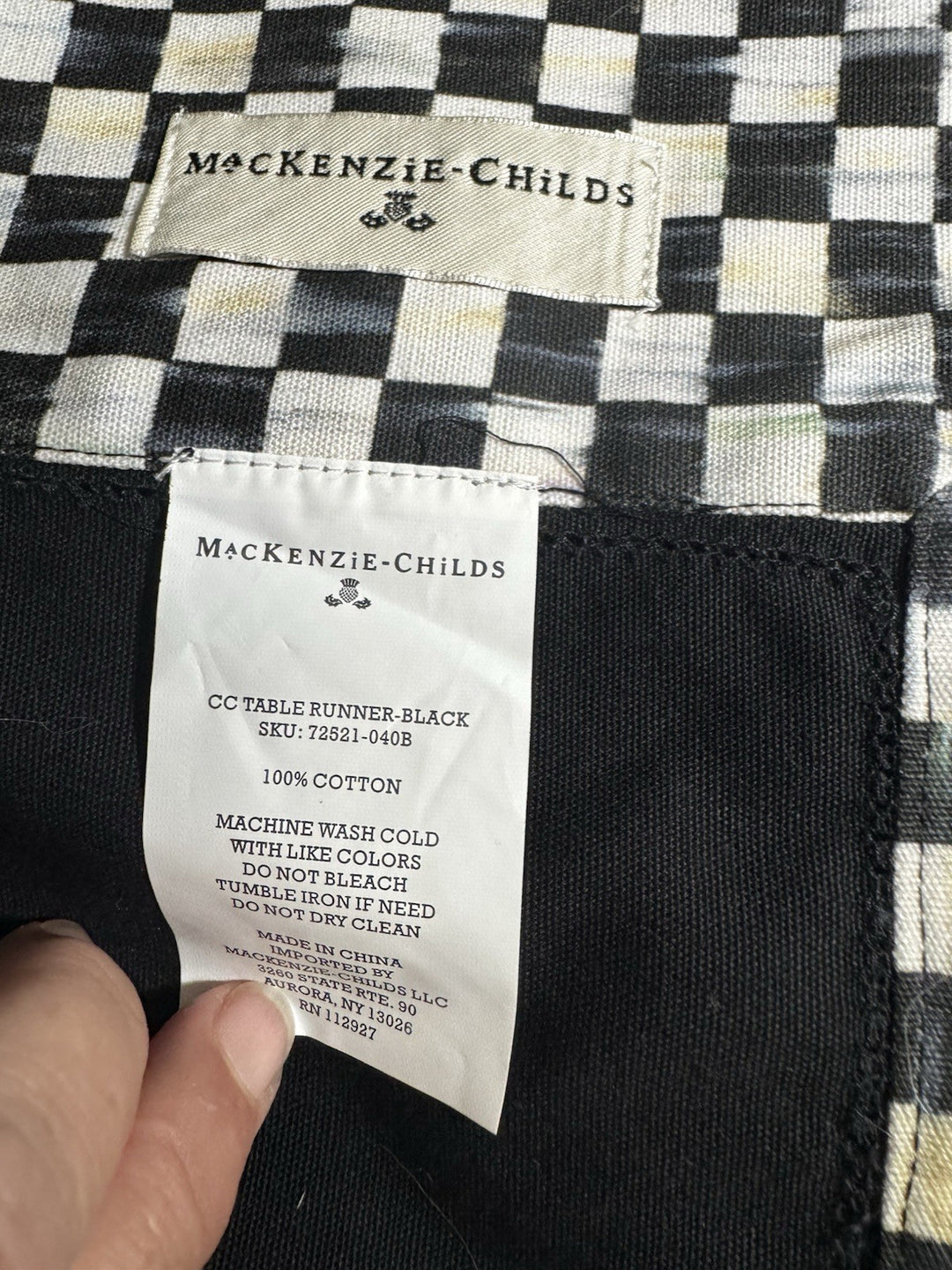 Mackenzie Childs Courtly Check  Black 72" Table Runner Excellent