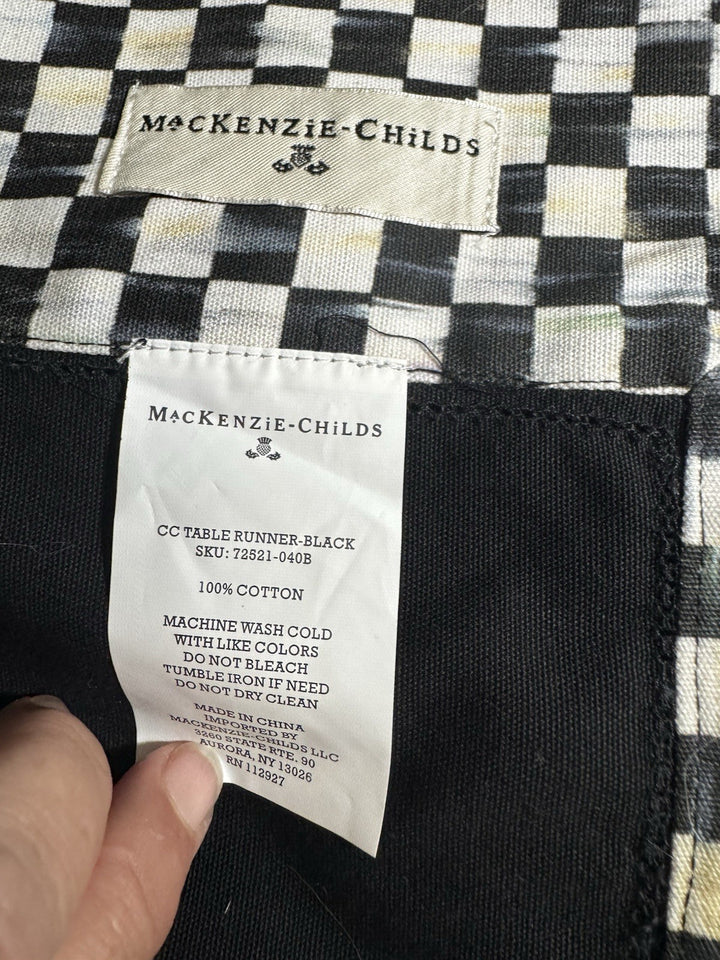 Mackenzie Childs Courtly Check  Black 72" Table Runner Excellent