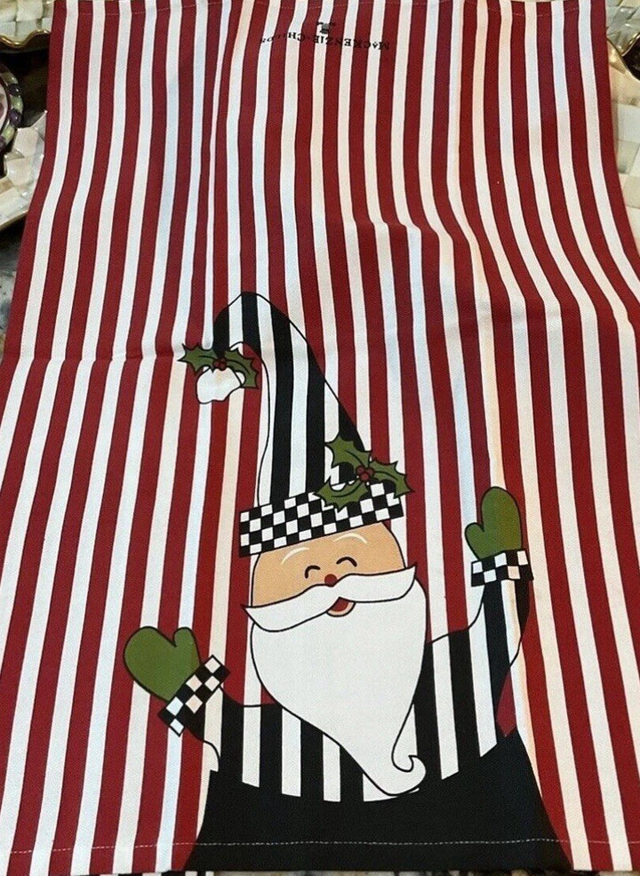MacKenzie Childs One JOLLY SANTA RED stripes DISH Or Tea TOWEL NEW