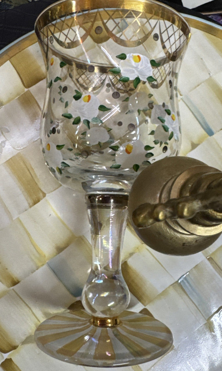 Mackenzie Childs Sweetbriar Wine Glass - Read Defect Gold Wear