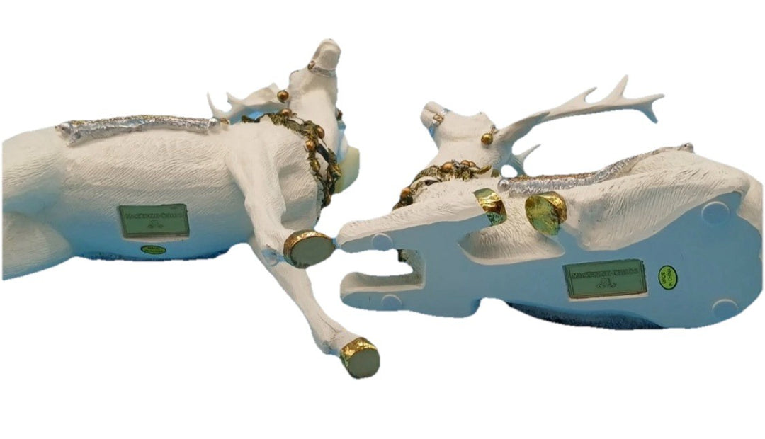 Mackenzie Childs Set Of 2 Winter White Stag Standing And Matching Resting Stag