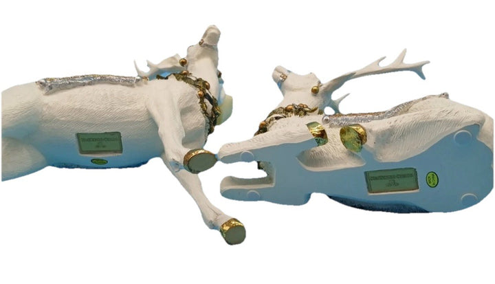 Mackenzie Childs Set Of 2 Winter White Stag Standing And Matching Resting Stag