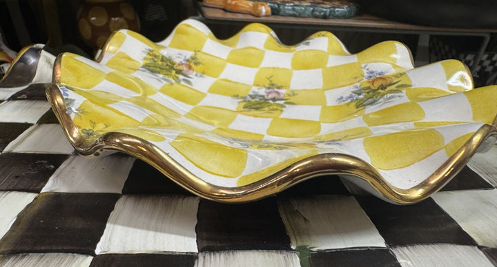 Mackenzie Childs Honeymoon Fluted Yellow Lemon Curd Bread Plate 7.50"  Ceramic