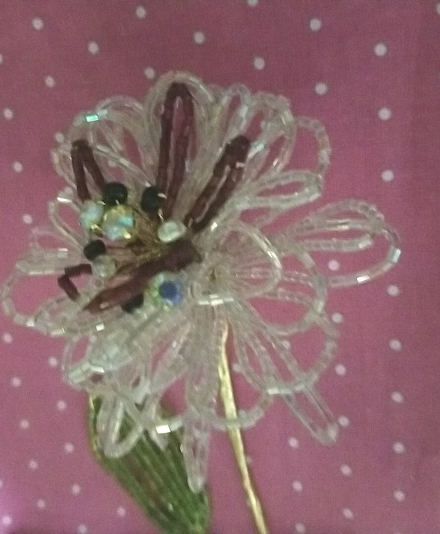 Mackenzie childs Pink/burgundy Beaded Flower Stem flowers On Stem 29"