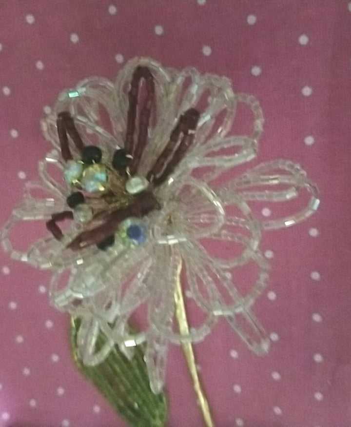 Mackenzie childs Pink/burgundy Beaded Flower Stem flowers On Stem 29"