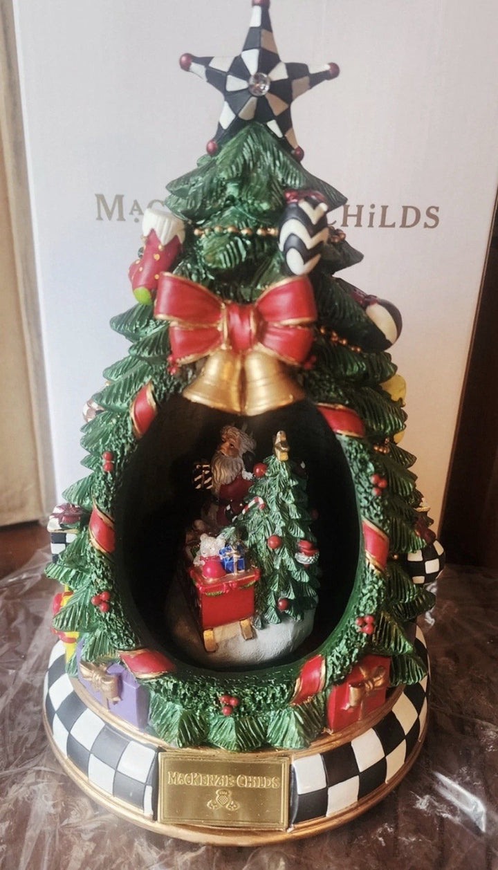 Mackenzie Childs Courtly Christmas Tree & Santa Musical Display NIB