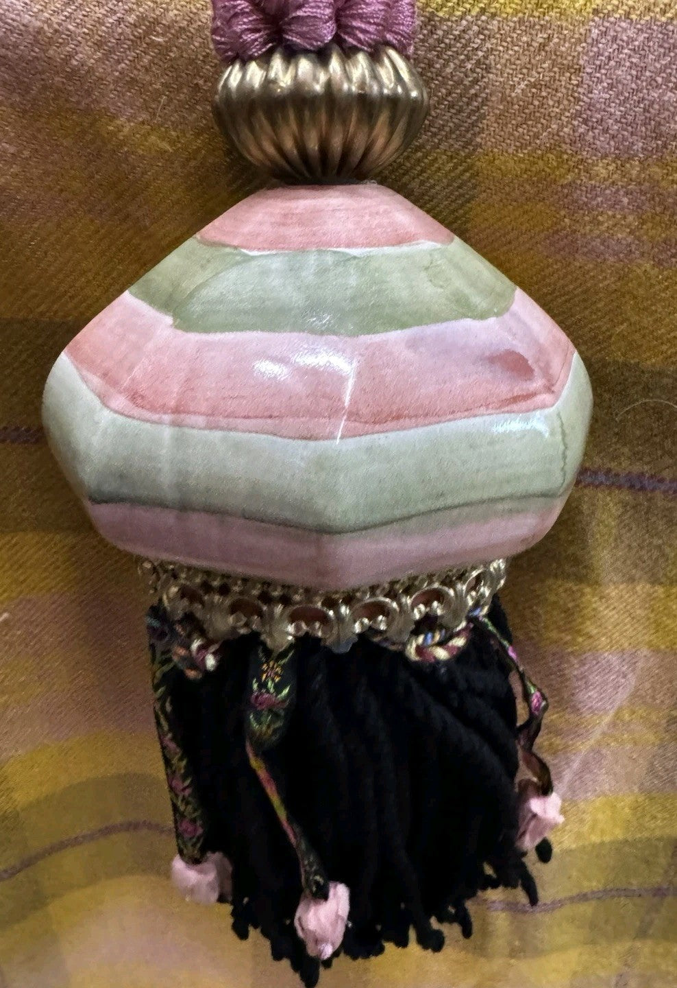 MacKenzie Childs Urchin Kelp Double Tassel Drape Curtain Tiebacks