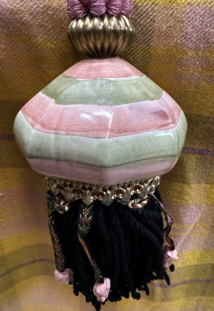 MacKenzie Childs Urchin Kelp Double Tassel Drape Curtain Tiebacks