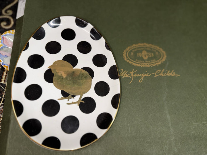 MACKENZIE CHILDS CERAMIC Chicken Polka Dot Egg Plate DESSERT PLATE