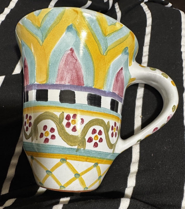 Mackenzie Childs Hitchcock Field TAYLOR MUG Only Hand Painted Majolica NWT