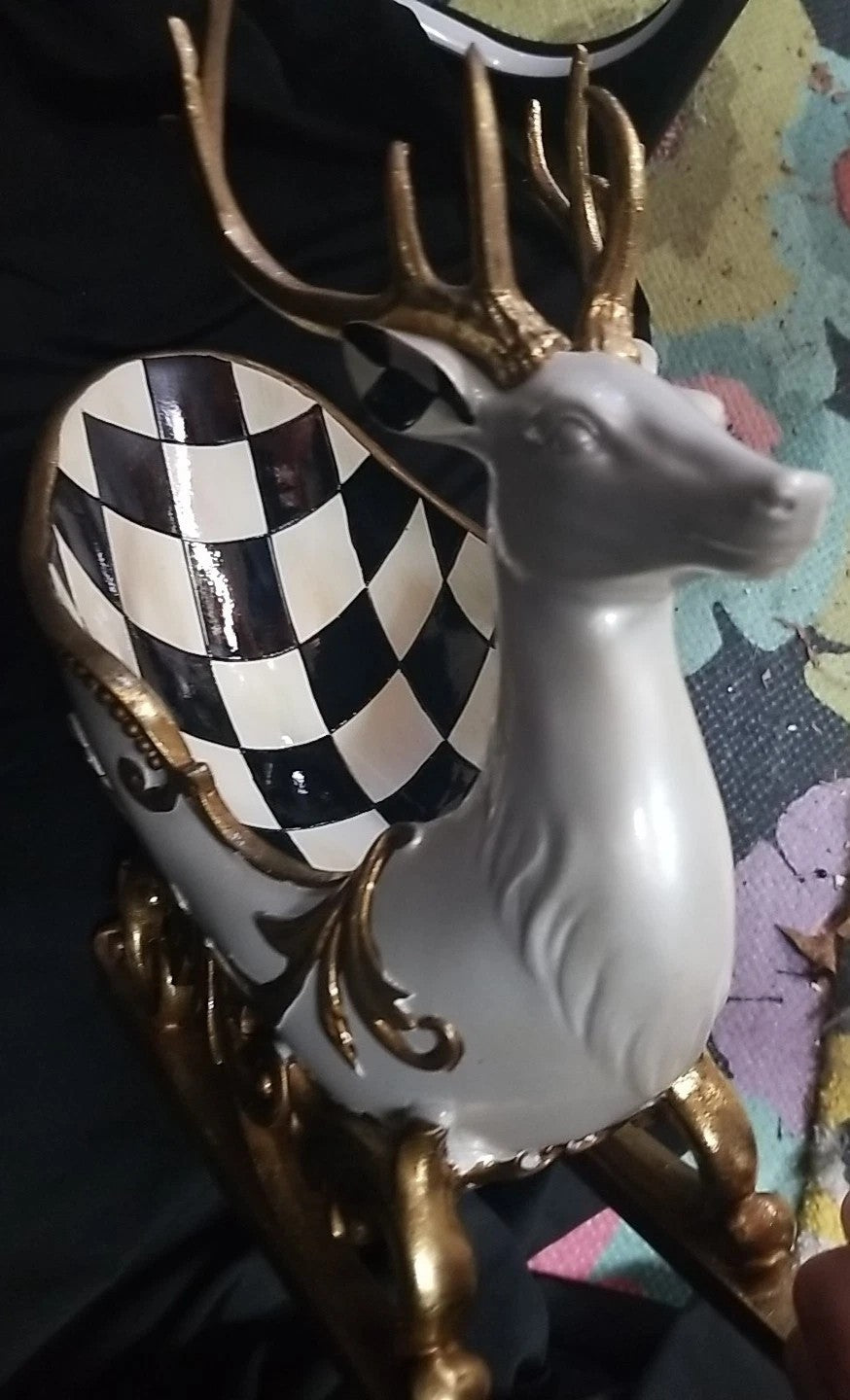 MacKenzie Childs Christmas Glam Up  Sleigh- White And Gold Reindeer