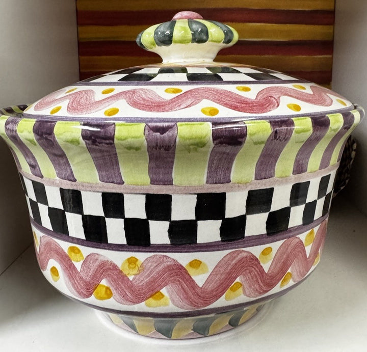 MacKenzie Childs Piccadilly 1 Qt Round Covered Casserole with Lid Retired